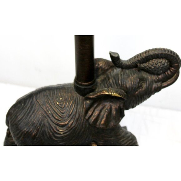 Elephant Table Lamp Aged Bronze Color 3D Pineapple Faux Leather Sahara Tropical - Picture 7 of 12